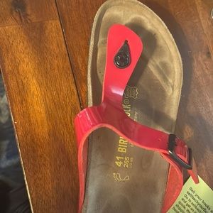 red Birkenstock sandals